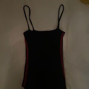 Black tank top with red stripes on the side